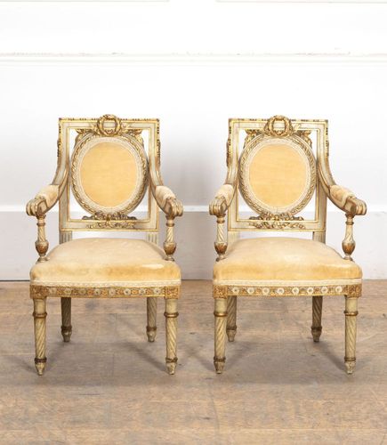 Fine Pair of 19th Century French Gilded and Painted Childrens Salon Chairs
