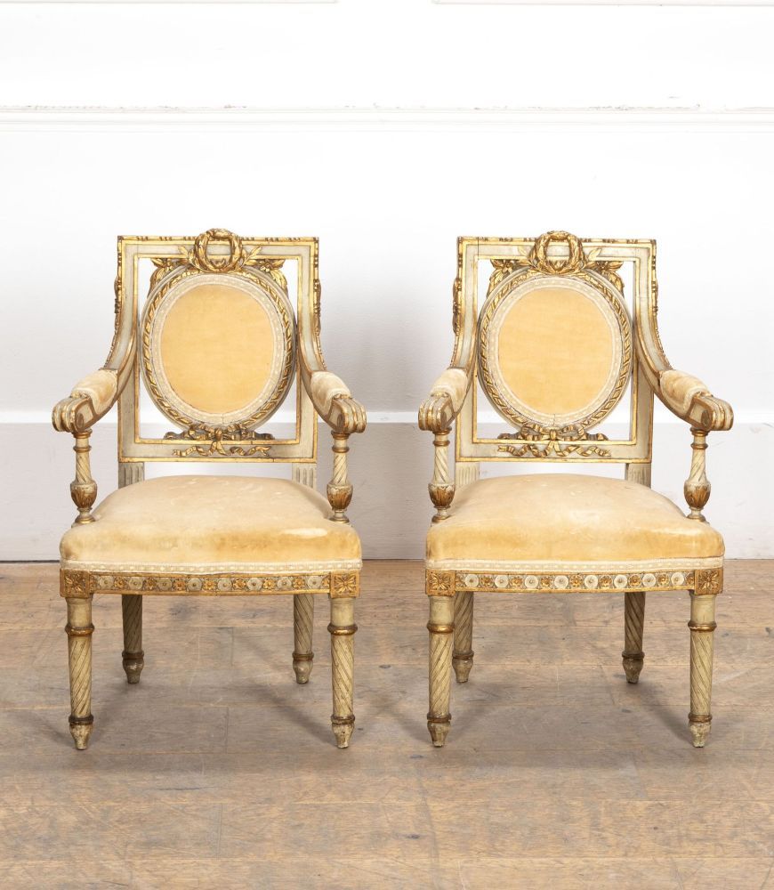 Fine Pair of 19th Century French Gilded and Painted Childrens Salon Chairs