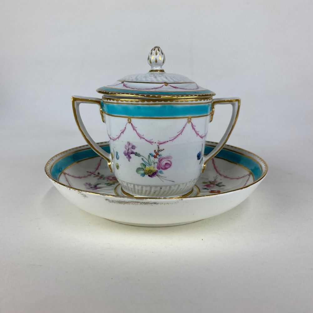Duesbury Derby Chocolate Cup, Cover and Stand