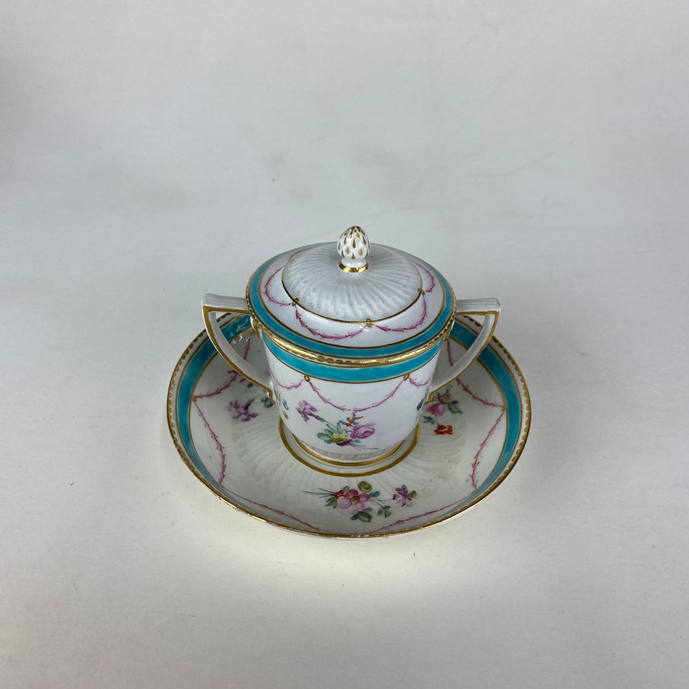 Duesbury Derby Chocolate Cup, Cover and Stand