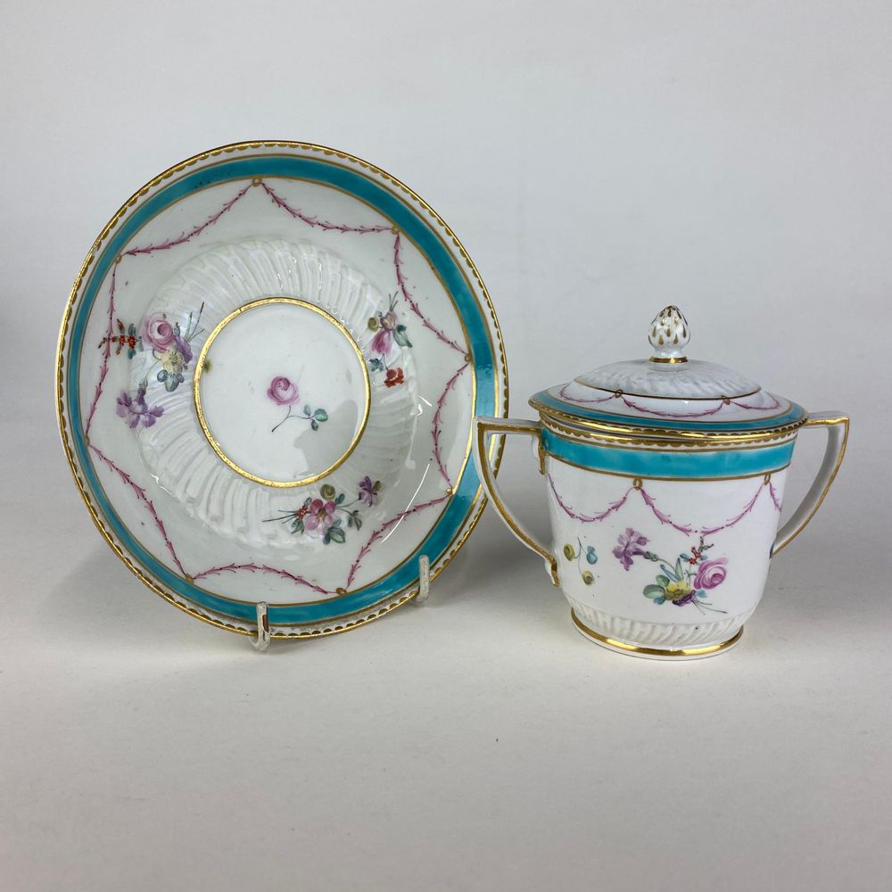 Duesbury Derby Chocolate Cup, Cover and Stand