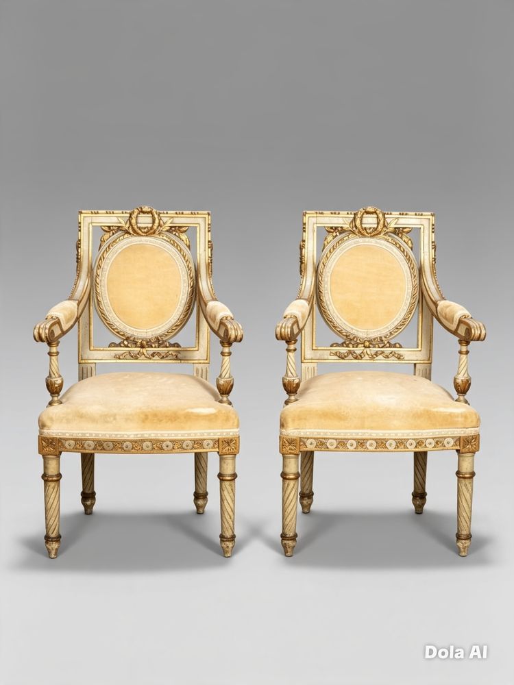 Fine Pair of 19th Century French Gilded and Painted Childrens Salon Chairs
