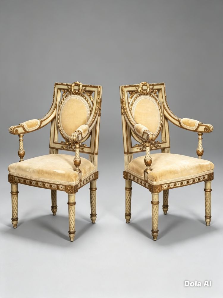 Fine Pair of 19th Century French Gilded and Painted Childrens Salon Chairs