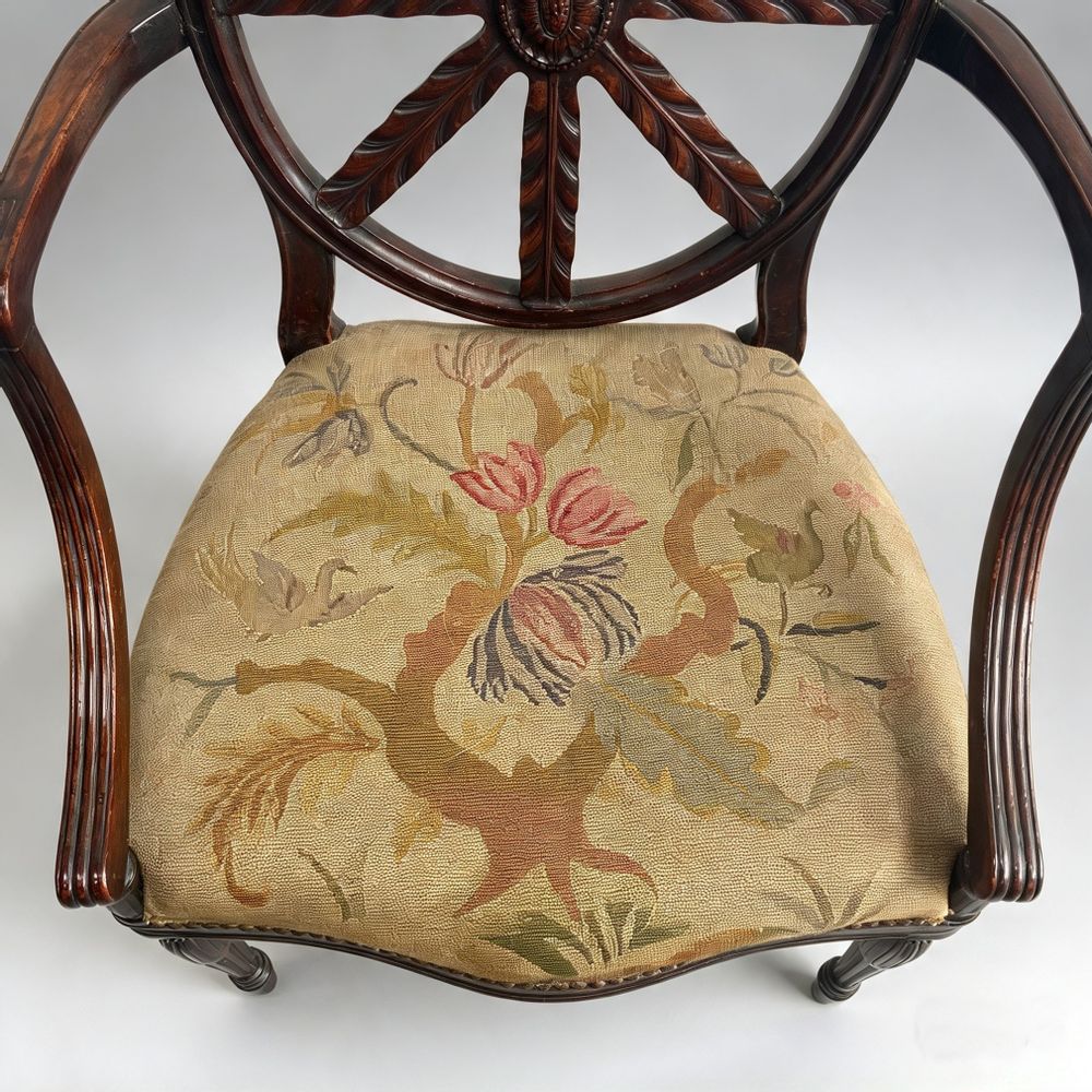 Set of Ten 10 (8+2 arms) Carved Wheelback Mayhew & Ince Dining Chairs 