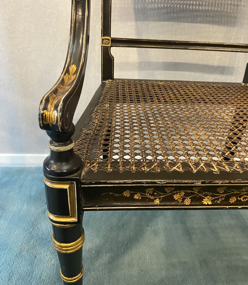 Pair of Regency black lacquer and gilt Armchairs