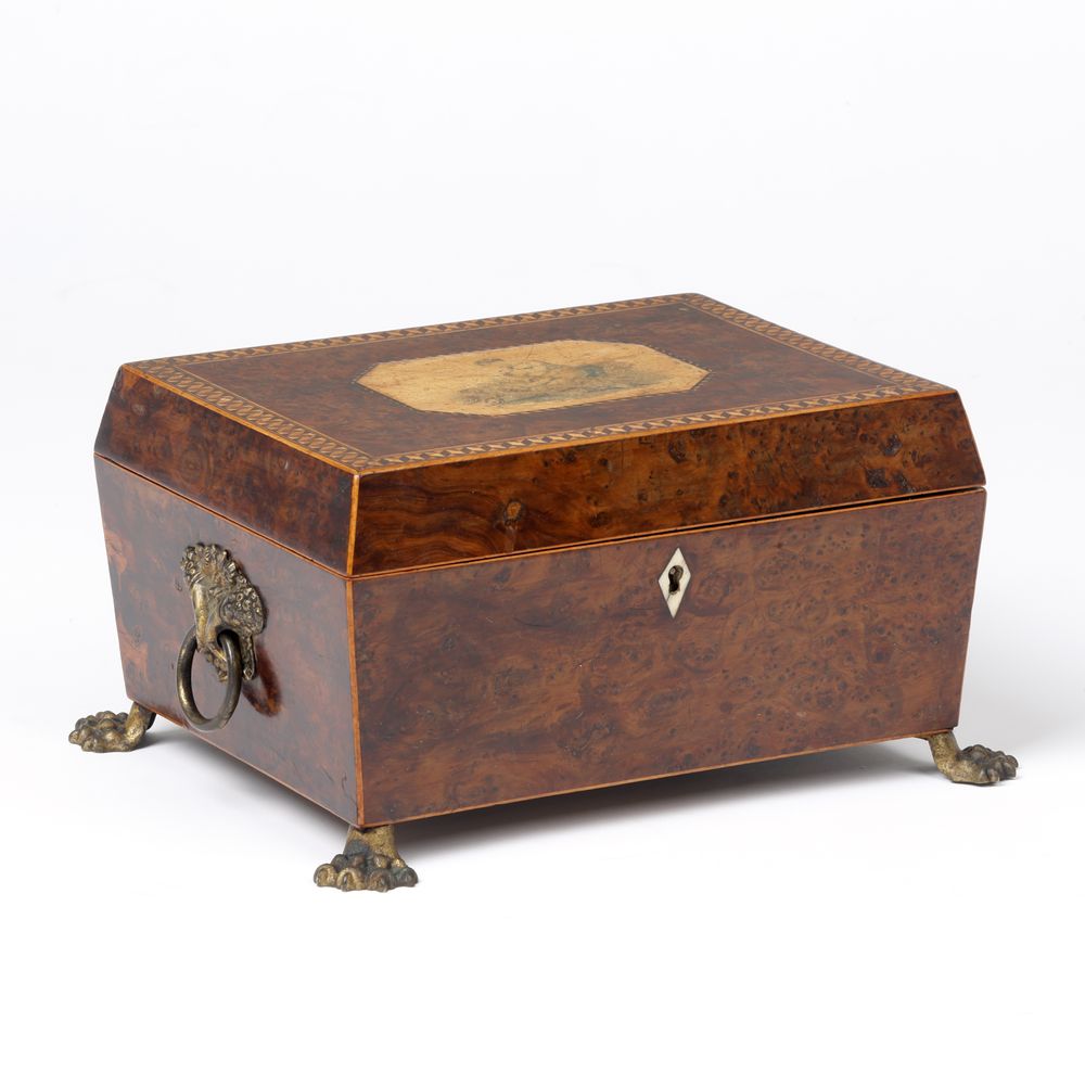 Burr Yew Wood Needlework or Jewellery Box