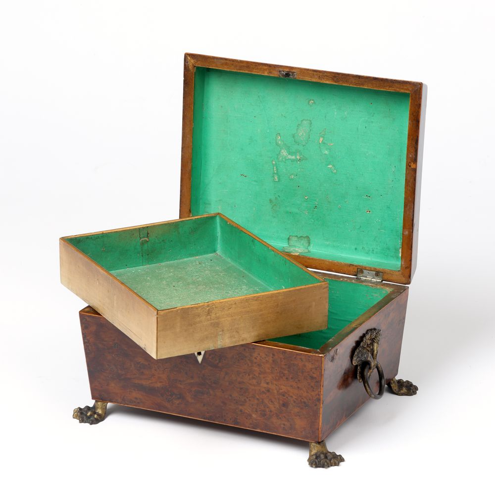 Burr Yew Wood Needlework or Jewellery Box