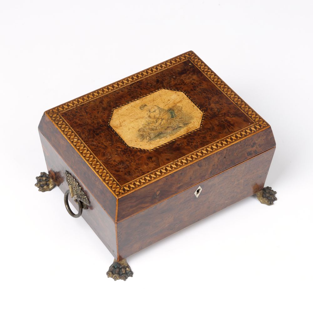 Burr Yew Wood Needlework or Jewellery Box