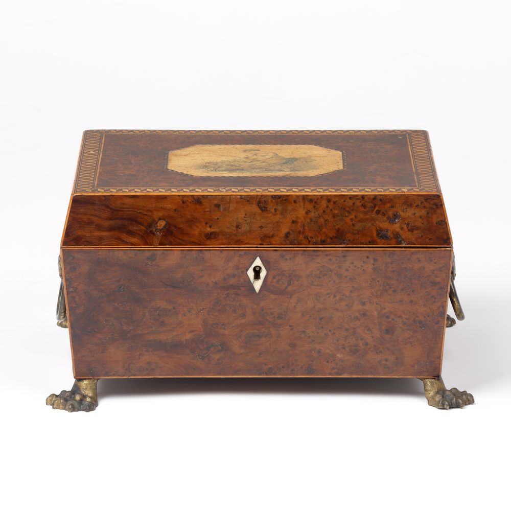 Burr Yew Wood Needlework or Jewellery Box