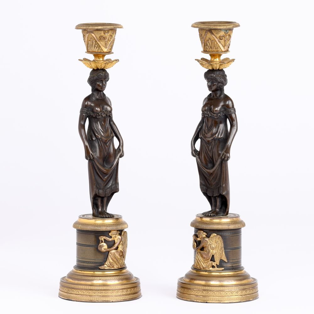 Pair of Regency Bronze and ormolu figural Candlesticks