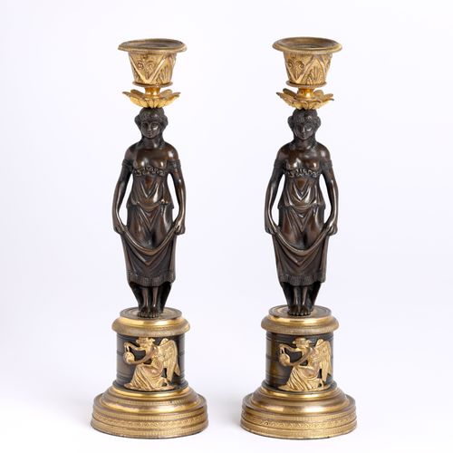 Pair of Regency Bronze and ormolu figural Candlesticks