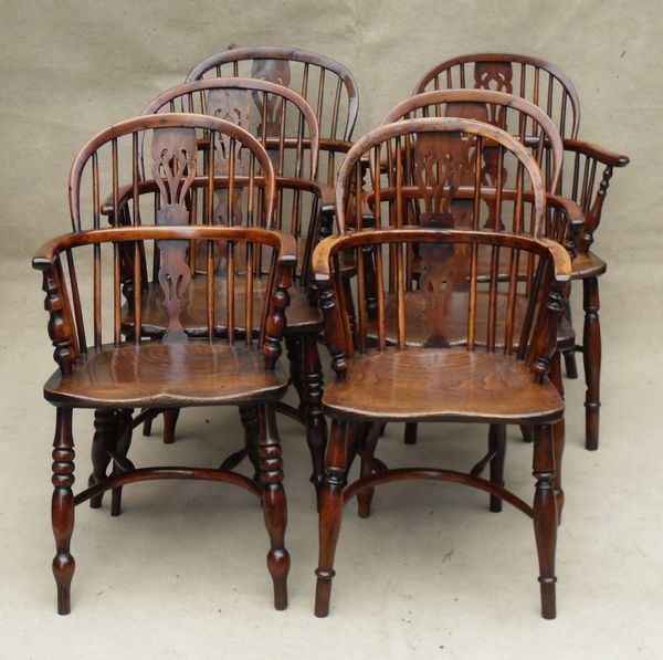 Set Of Six Yew Wood Windsor Chairs