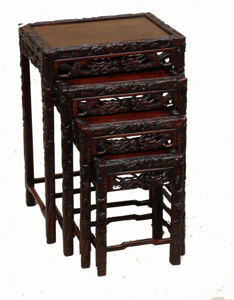 Antique Oriental Hardwood Nest Coffee Tables