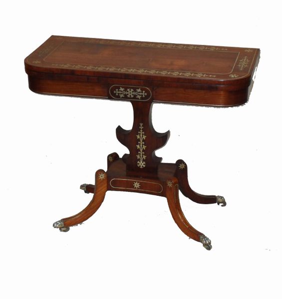 Antique Regency Period Rosewood Brass Inlaid Card Table