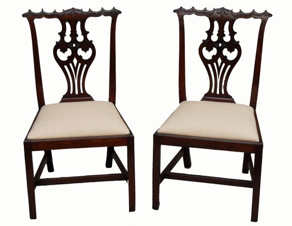Antique Pair Mahogany Chippendale Side Chairs