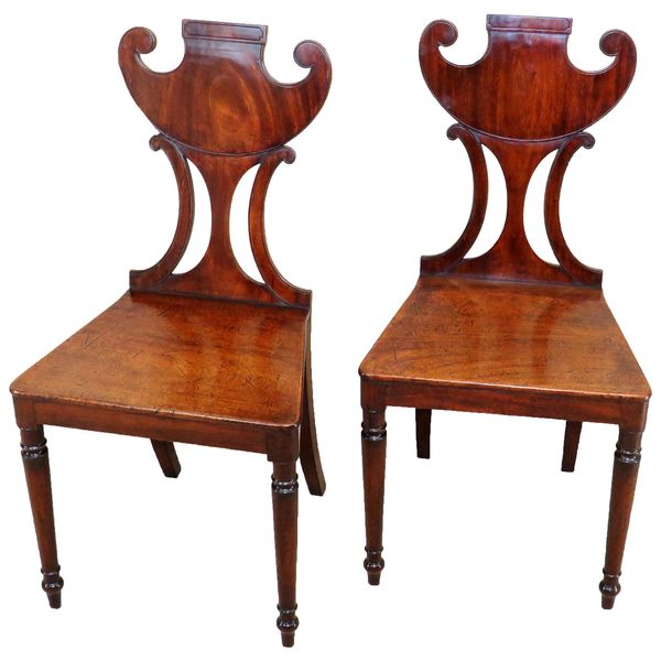 English Regency Mahogany Pair of Antique Hall Chairs