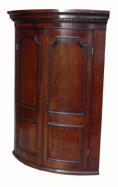 Antique Oak Bow Fronted Corner Cupboard