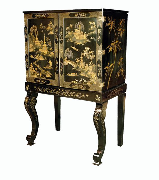 Antique Chinoiserie Decorated Enclosed Chest On Stand