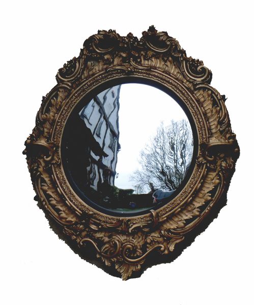 Antique English Large Gilt Circular Convex Mirror