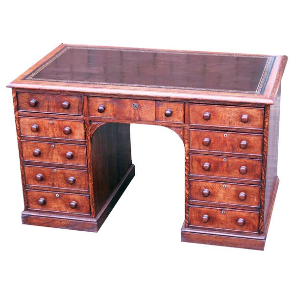 19th Century English Oak Pedestal Desk