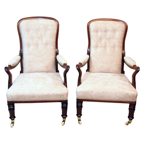 19th Century Antique Pair of Rosewood Library Armchairs