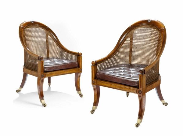 Antique Mahogany Pair Of Bergere Chairs Attributed To Gillows