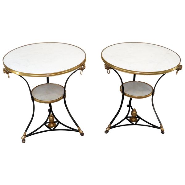 Pair of Early 20th Century French Gilt Bronze and Marble Gueridon Tables