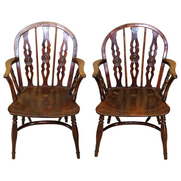 19th Century Pair of “Prior” Yew Wood Windsor Armchairs