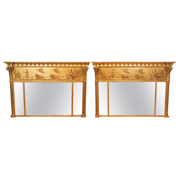 Regency Pair of Giltwood and Gesso English Overmantle Mirrors