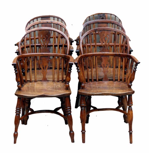 Antique Set Of Six Matched Yew Windsor Chairs