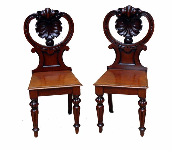 Antique Mahogany Pair Of Hall Chairs