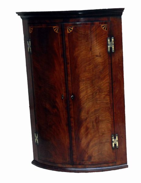 Antique Mahogany Bow Front Hanging Corner Cupboard