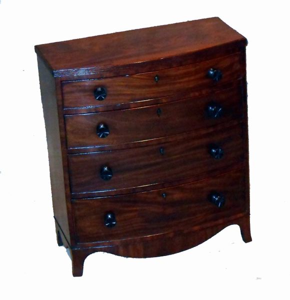 Antique Mahogany Childs Size Bowfront Chest Of Drawers
