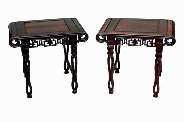 Antique Oriental Pair Of Hardwood Coffee Table Stands