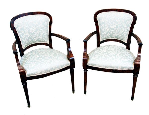 Antique Continental Mahogany & Ash Library Armchairs