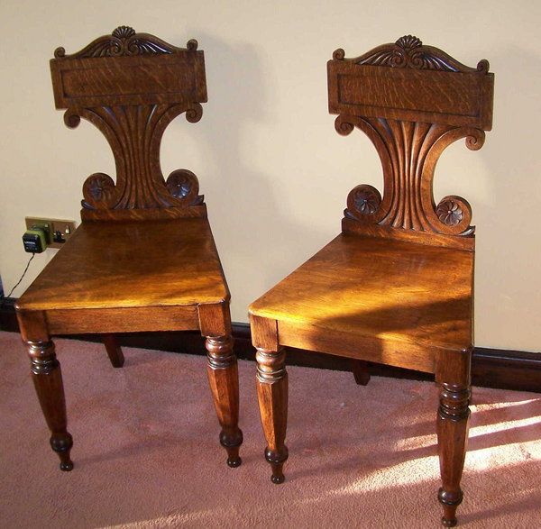 Antique Regency Period Oak Hall Chairs