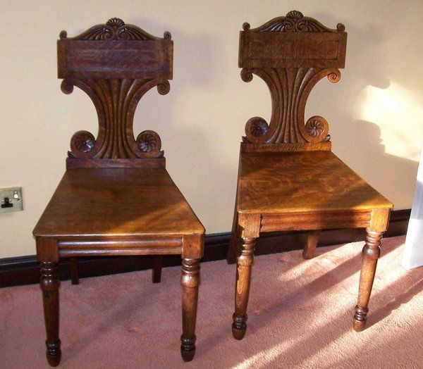 Antique Regency Period Oak Hall Chairs