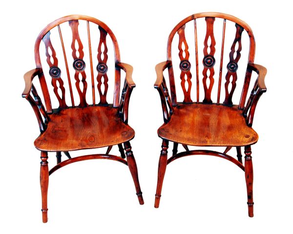 Antique Pair Of Yewood Draught Back Windsor Chairs