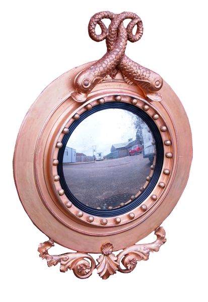 Antique Regency Period Giltwood Porthole Convex Mirror