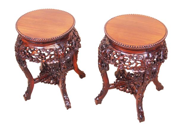 Antique 19th Century Pair Of Oriental Hardwood Tables