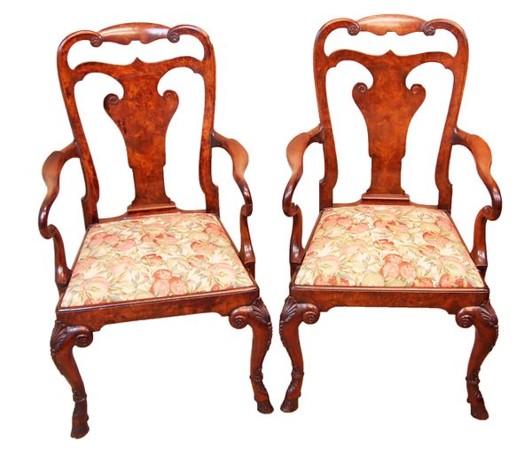 Antique 19th Century Pair Of Walnut Armchairs