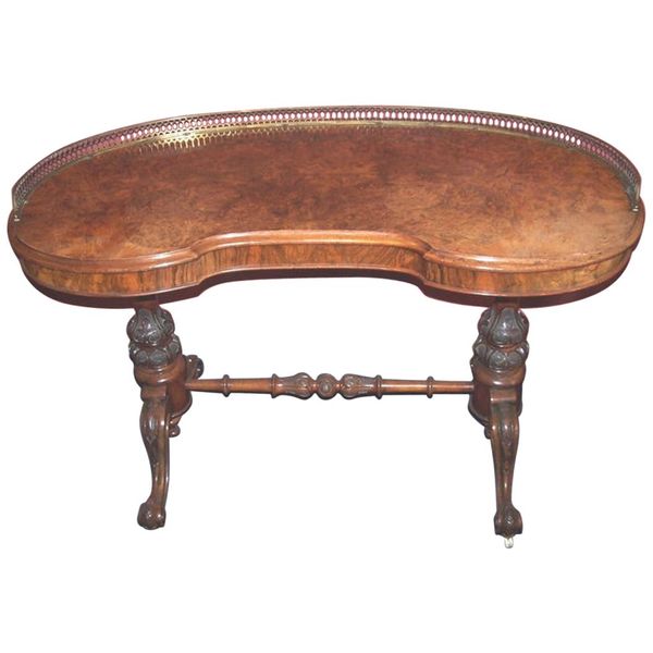 19th Century Burr Walnut Kidney Shaped Library Table