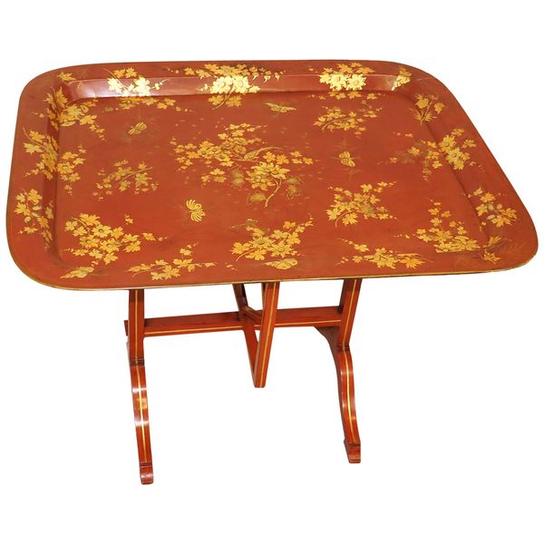 Mid-19th Century Red English Papier Mâché Tray Table on Stand
