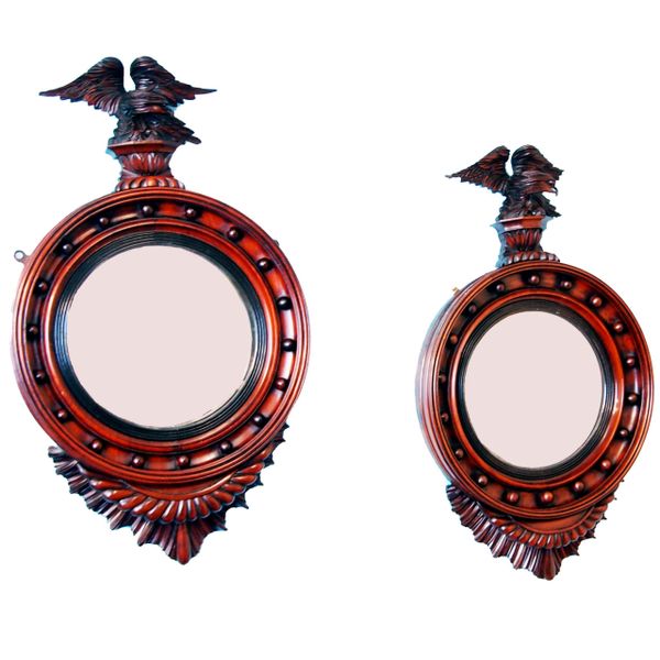 Antique 19th Century Pair of Mahogany Convex Mirrors