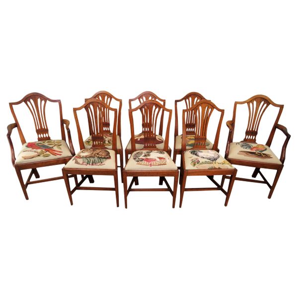 Georgian Mahogany Set of 8 Antique Hepplewhite Dining Chairs