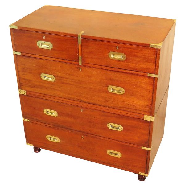 Mid-19th Century Mahogany & Camphor Wood Military Campaign Chest of Drawers