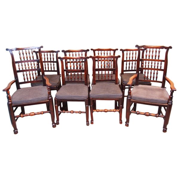 Antique Set of Eight Spindle Back Dining Chairs