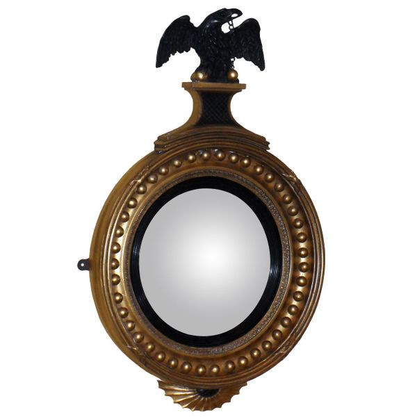 Antique Regency Period Gilt and Ebonized Convex Mirror
