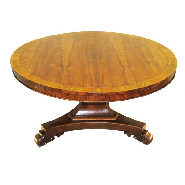 Regency English Rosewood and Brass Inlaid Centre Table