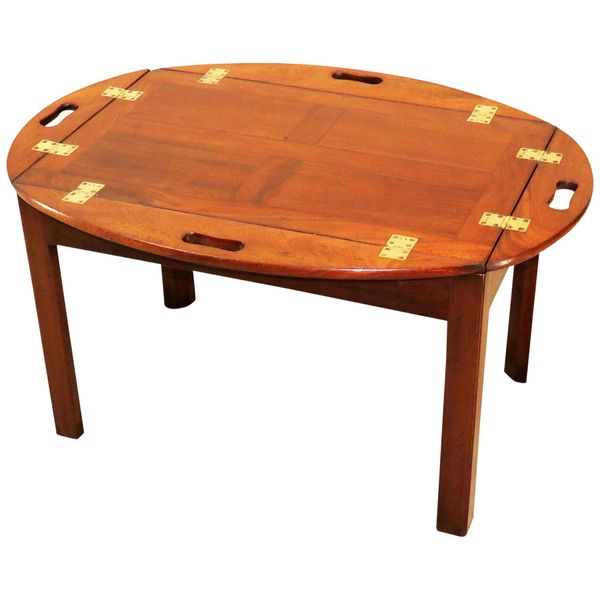 Late 18th Century Mahogany Oval Butlers Tray on Stand Coffee Table
